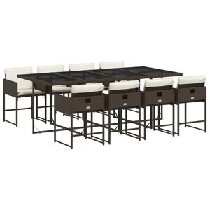 vidaXL Ensemble à manger de jardin et coussins 9 Pièces marron poly rotin
