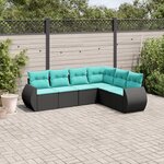 vidaXL Salon de jardin 6 Pièces avec coussins noir résine tressée