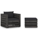 Salon de jardin meuble d'extérieur ensemble de mobilier 2 pièces avec coussins bois imprégné de gris 02_0015885