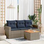 vidaXL Salon de jardin 4 Pièces avec coussins gris résine tressée