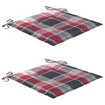 vidaXL Chaises de jardin lot de 2 avec coussins à carreaux rouge Teck