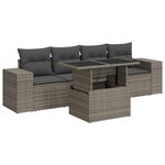 vidaXL Salon de jardin 5 Pièces avec coussins gris résine tressée