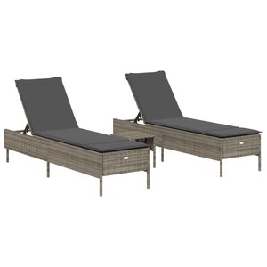 vidaXL Ensemble de chaises longues avec coussins 3 Pièces gris poly rotin