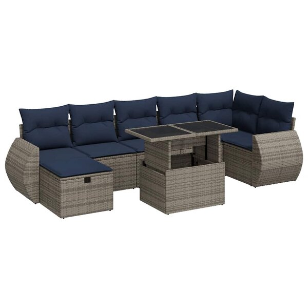 vidaXL Salon de jardin 8Pièces avec coussins gris résine tressée acacia