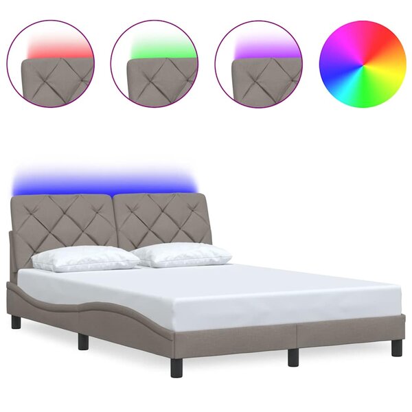 vidaXL Cadre de lit avec LED sans matelas taupe 120x200 cm tissu