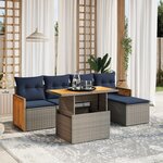 vidaXL Salon de jardin 6 Pièces avec coussins gris résine tressée