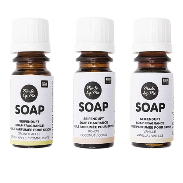 3 huiles parfumées 10 ml pour savon - pomme  noix de coco  vanille