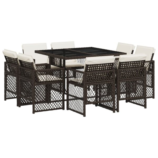 vidaXL Ensemble à manger de jardin et coussins 9 Pièces marron poly rotin