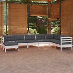 vidaXL Salon de jardin 8 Pièces avec coussins blanc bois de pin massif