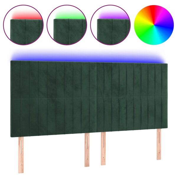 vidaXL Tête de lit à LED Vert foncé 160x5x118/128 cm Velours