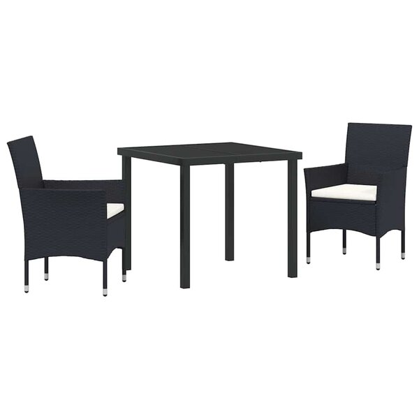 vidaXL Ensemble de salle à manger pour jardin 3 Pièces Noir Poly rotin