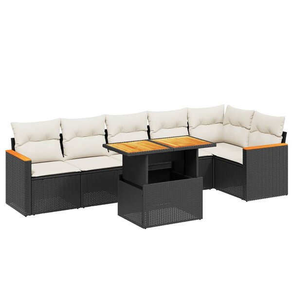 vidaXL Salon de jardin 7 Pièces avec coussins noir résine tressée
