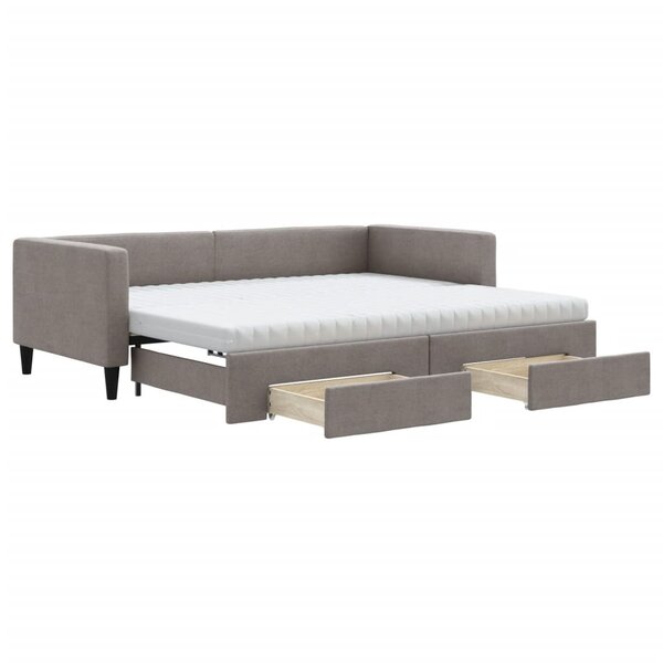 vidaXL Lit de jour avec gigogne et tiroirs taupe 90x200 cm tissu