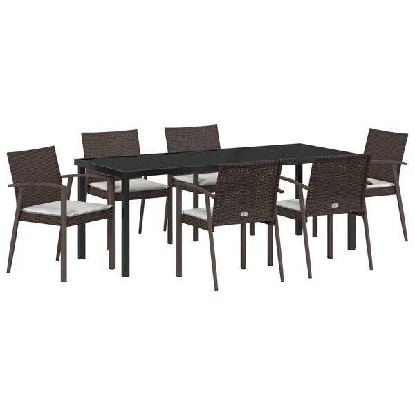 vidaXL Ensemble de salle à manger de jardin en 7 pièces avec coussins  en poly rotin brun.
