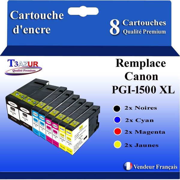 T3AZUR - 8x Cartouches compatibles avec Canon PGI1500XL PGI-1500 XL pour Canon Maxify MB2050 MB2150 MB2155 MB2350 MB2750 MB2755