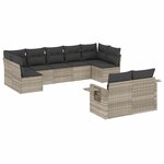 vidaXL Salon de jardin 9 Pièces avec coussins gris clair résine tressée