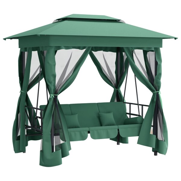 vidaXL Tonnelle de jardin banc pivotant convertible vert tissu acier