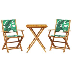 vidaXL Ensemble de bistro 3 Pièces motif de feuilles tissu et bois massif