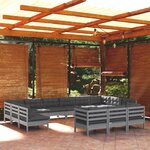 vidaXL Salon de jardin 13 Pièces avec coussins gris bois de pin