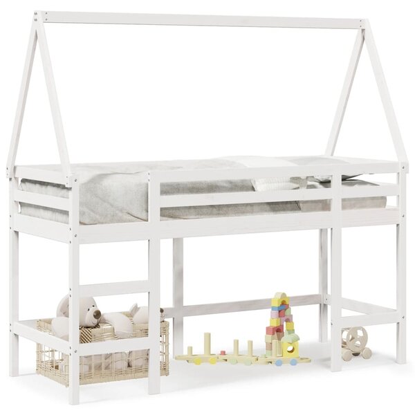 vidaXL Lit superposé avec échelle et toit sans matelas blanc 90x200 cm