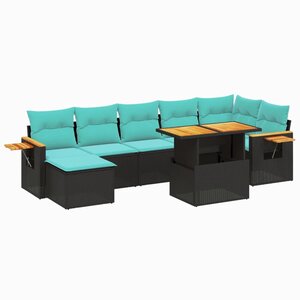 vidaXL Salon de jardin 8 Pièces avec coussins noir résine tressée