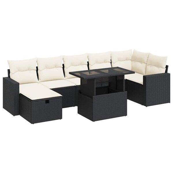 vidaXL Salon de jardin 8 Pièces avec coussins noir résine tressée