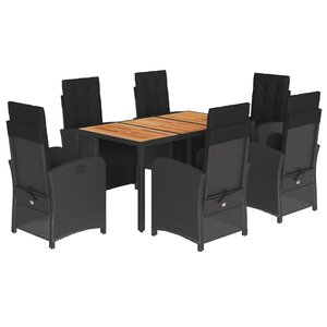 vidaXL Ensemble à manger de jardin coussins 7Pièces Noir Résine tressée