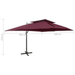 vidaXL Parasol de jardin en porte-à-faux à double toit rouge bordeaux