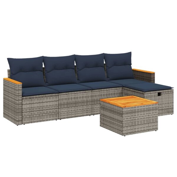 vidaXL Salon de jardin 6 Pièces avec coussins gris résine tressée