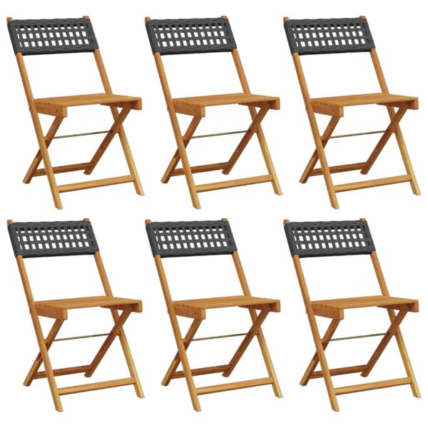 vidaXL Chaises de jardin pliantes lot de 6 noir poly rotin bois massif
