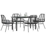 vidaXL Ensemble à manger de jardin et coussins 5 Pièces noir rotin verre