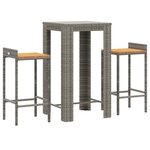 vidaXL Ensemble de bar jardin 3 Pièces gris poly rotin/bois massif acacia