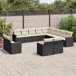 vidaXL Salon de jardin avec coussins 13 Pièces noir résine tressée