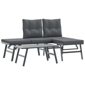 vidaXL Ensemble de bancs de jardin avec coussins 3 Pièces noir