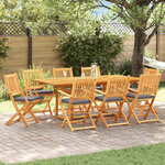 vidaXL Chaises de jardin pliantes avec coussin gris - 8 pièces en acacia massif