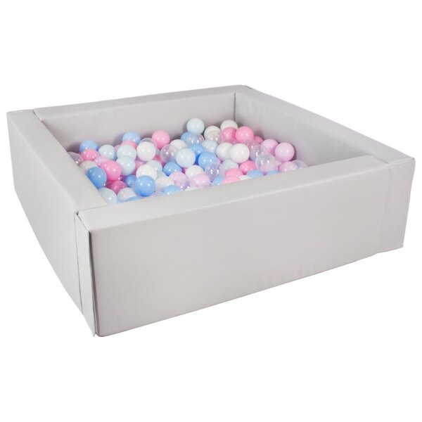 Piscine à balles carrée avec 300 balles -gris/blanc  transparent  bleu clair  rose clair  rose  bleu