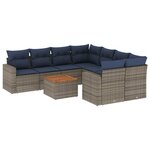 vidaXL Salon de jardin 9 Pièces avec coussins gris résine tressée