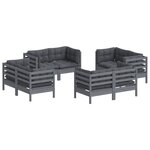 vidaXL Salon de jardin 8 Pièces avec coussins anthracite Bois de pin