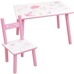 Table enfant licorne 61 x 42 x hauteur 41 5 cm avec une chaise 31 x 31 5 x hauteur 49 5 cm