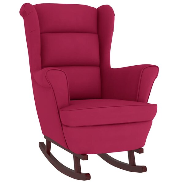 vidaXL Fauteuil à bascule à oreilles en velours rouge vin bois massif