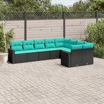 vidaXL Salon de jardin 9 Pièces avec coussins noir résine tressée