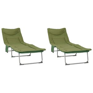 vidaXL Transat pliant avec coussin 2 Pièces Vert foncé