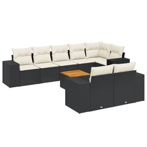 vidaXL Salon de jardin 9 Pièces avec coussins noir résine tressée