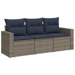 vidaXL Salon de jardin avec coussins 3 Pièces gris résine tressée