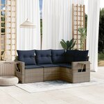 vidaXL Salon de jardin 4 Pièces avec coussins gris résine tressée