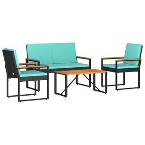 vidaXL Ensemble de meubles d'extérieur 4 Pièces Noir et turquoise