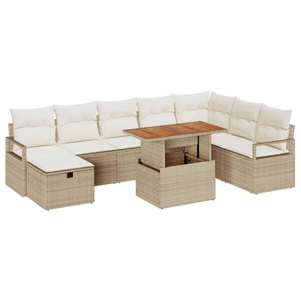 vidaXL Ensemble de canapé de jardin avec coussin 9 Pièces Beige polyrotin