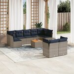 vidaXL Salon de jardin 10 Pièces avec coussins gris résine tressée