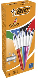 Boite de 12 stylos à bille rétractable 4Colours Shine, assorti BIC