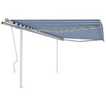 vidaXL Auvent manuel rétractable avec poteaux 4x3 5 m Bleu et blanc